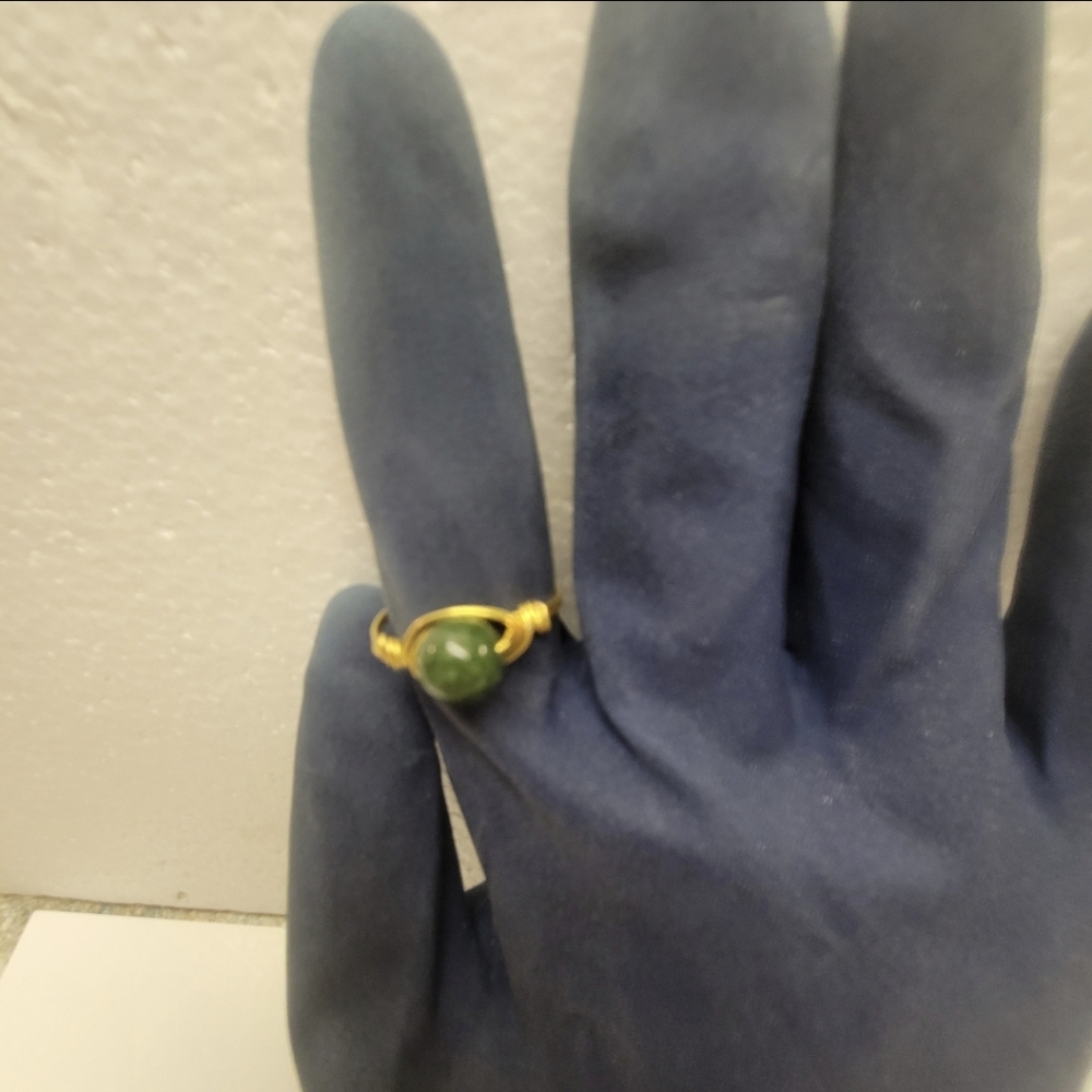 Hand Crafted Gold Wire Wrapped and Natural Green Jade Ring